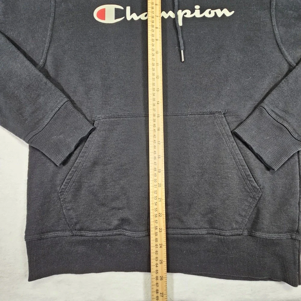 Champion Hoodie Powerblend Mens Medium M Script‎ Logo Black GF89H Fleece
